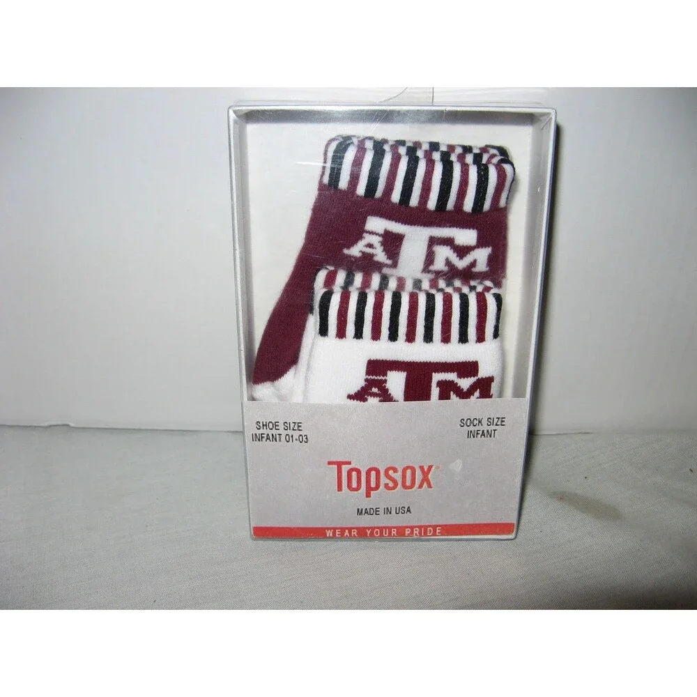 Texas A&M Aggies Topsox Infant Baby Size 2 Pair Red and White SEC College NEW